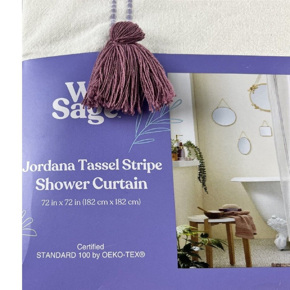 2 brand new LAVENDER Wild Sage™ 72"x72" Jordana Stitched Stripe Shower Curtains - Picture 2 of 6